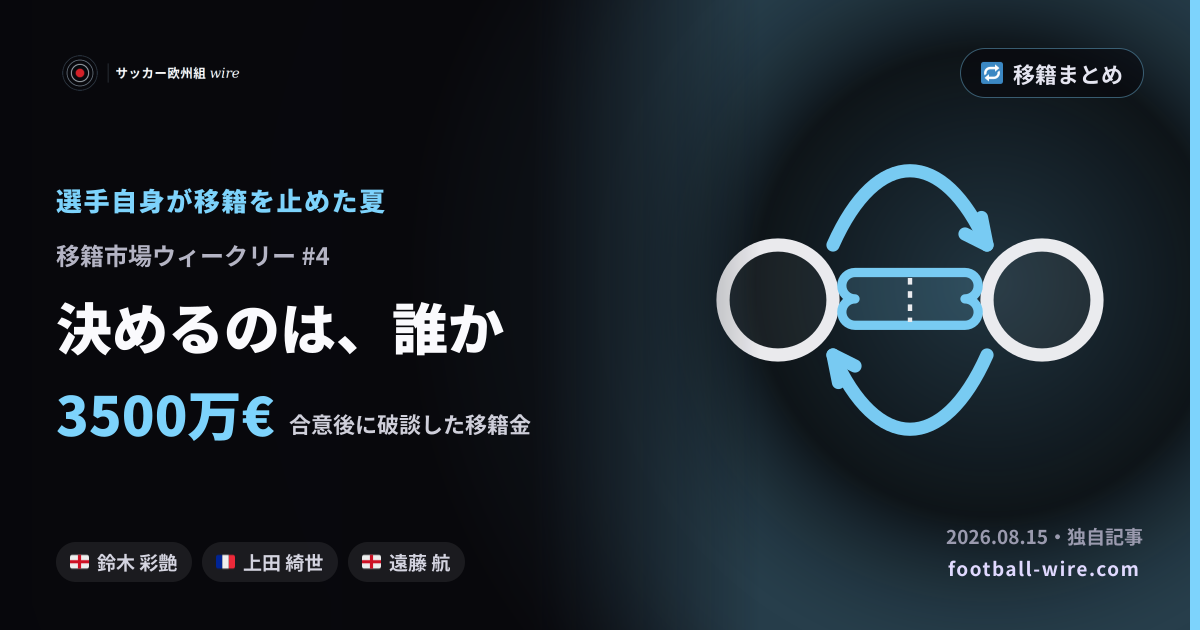 【移籍市場ウィークリー #4】決めるのは、誰か