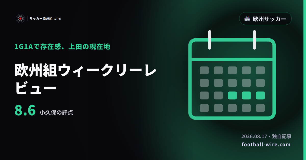 欧州組ウィークリーレビュー|8月10日-16日 上田綺世が1ゴール1アシスト