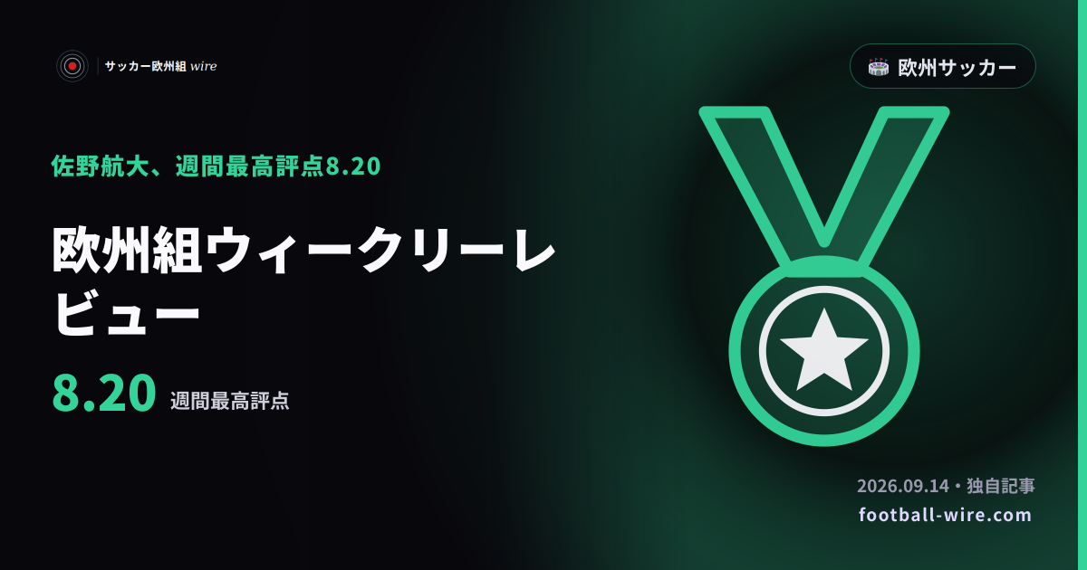 欧州組ウィークリーレビュー|9月7日-13日 佐野航大が評点8.20